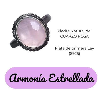 Anillo Cuarzo Rosa Oval - Armonía Estrellada - Plata de Ley