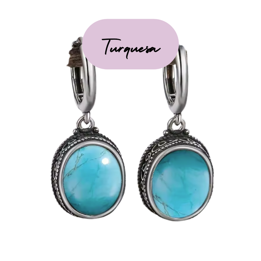 Pendientes largos de Plata - Piedra Natural Turquesa