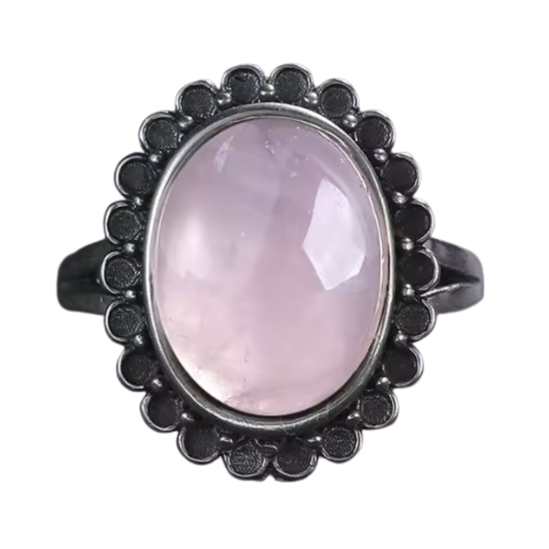 Anillo Cuarzo Rosa Oval - Autoamor Celeste - Plata de Ley