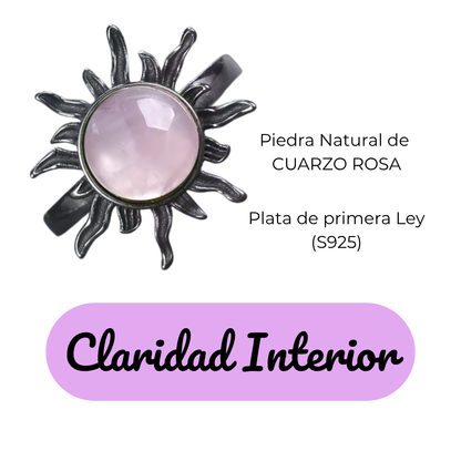 Anillo Cuarzo Rosa Redondo - Claridad Interior - Plata de Ley