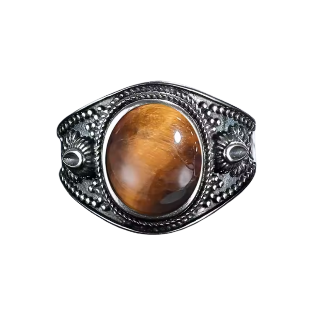 Anillo Ojo de Tigre Oval - Dirección Clara - Plata de Ley