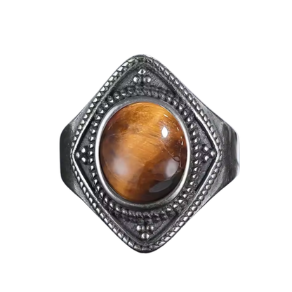 Anillo Ojo de Tigre Oval - Seguridad Enfocada - Plata de Ley