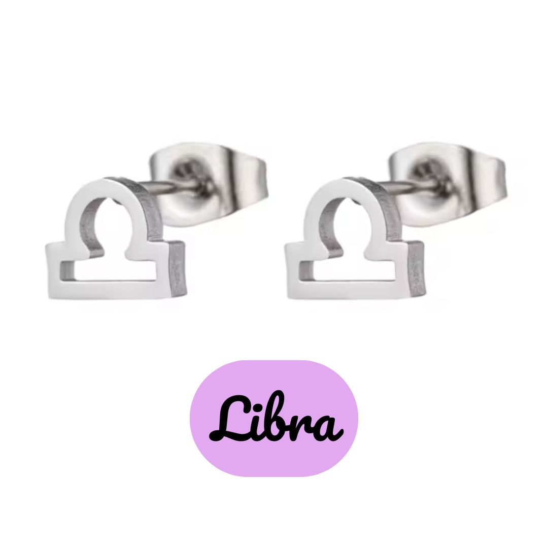 Pendientes Pequeños con Símbolo del Zodiaco de Acero Inoxidable