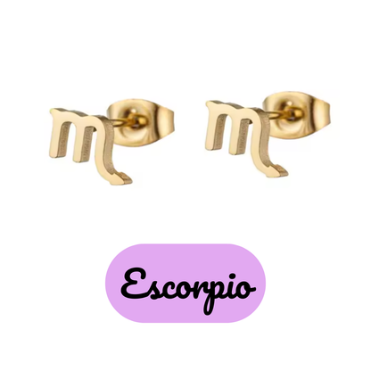 Pendientes Pequeños con Símbolo del Zodiaco de Acero Inoxidable