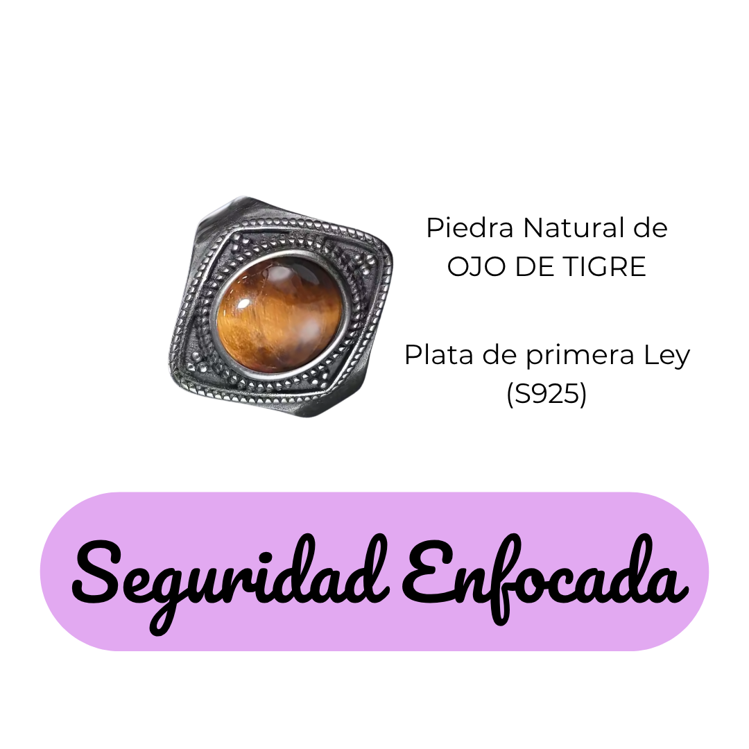 Anillo Ojo de Tigre Oval - Seguridad Enfocada - Plata de Ley