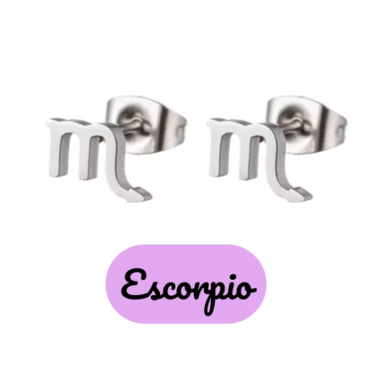 Pendientes Pequeños con Símbolo del Zodiaco de Acero Inoxidable