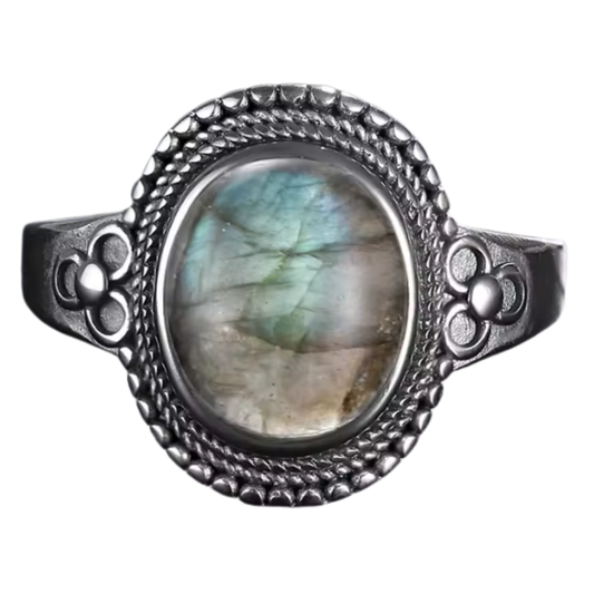 Anillo Labradorita Oval - Crecer y Fluir - Plata de Ley