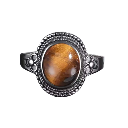 Anillo Ojo de Tigre Oval - Claridad con Foco - Plata de Ley