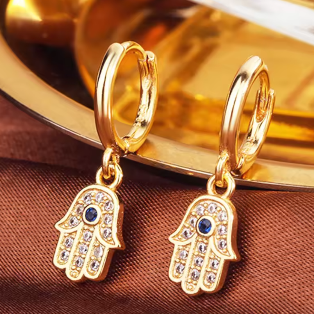 Pendientes de Acero Inoxidable con Mano de Fátima