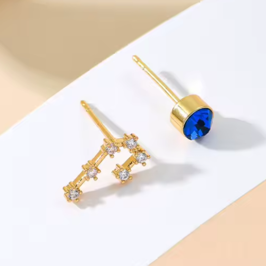 Pendientes Dorados del Zodiaco Constelación y Cristal