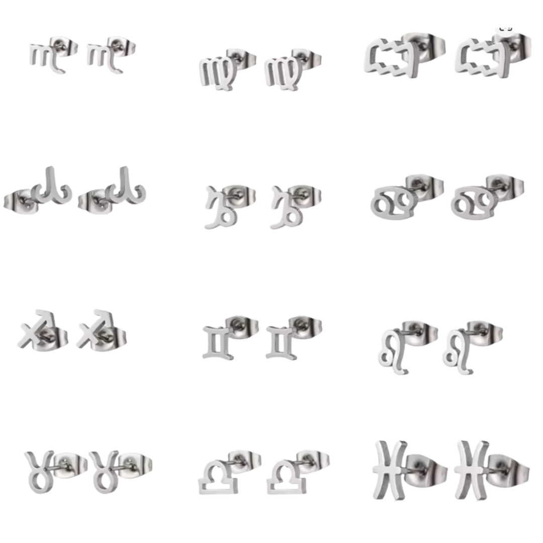Pendientes Pequeños con Símbolo del Zodiaco de Acero Inoxidable