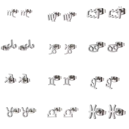 Pendientes Pequeños con Símbolo del Zodiaco de Acero Inoxidable