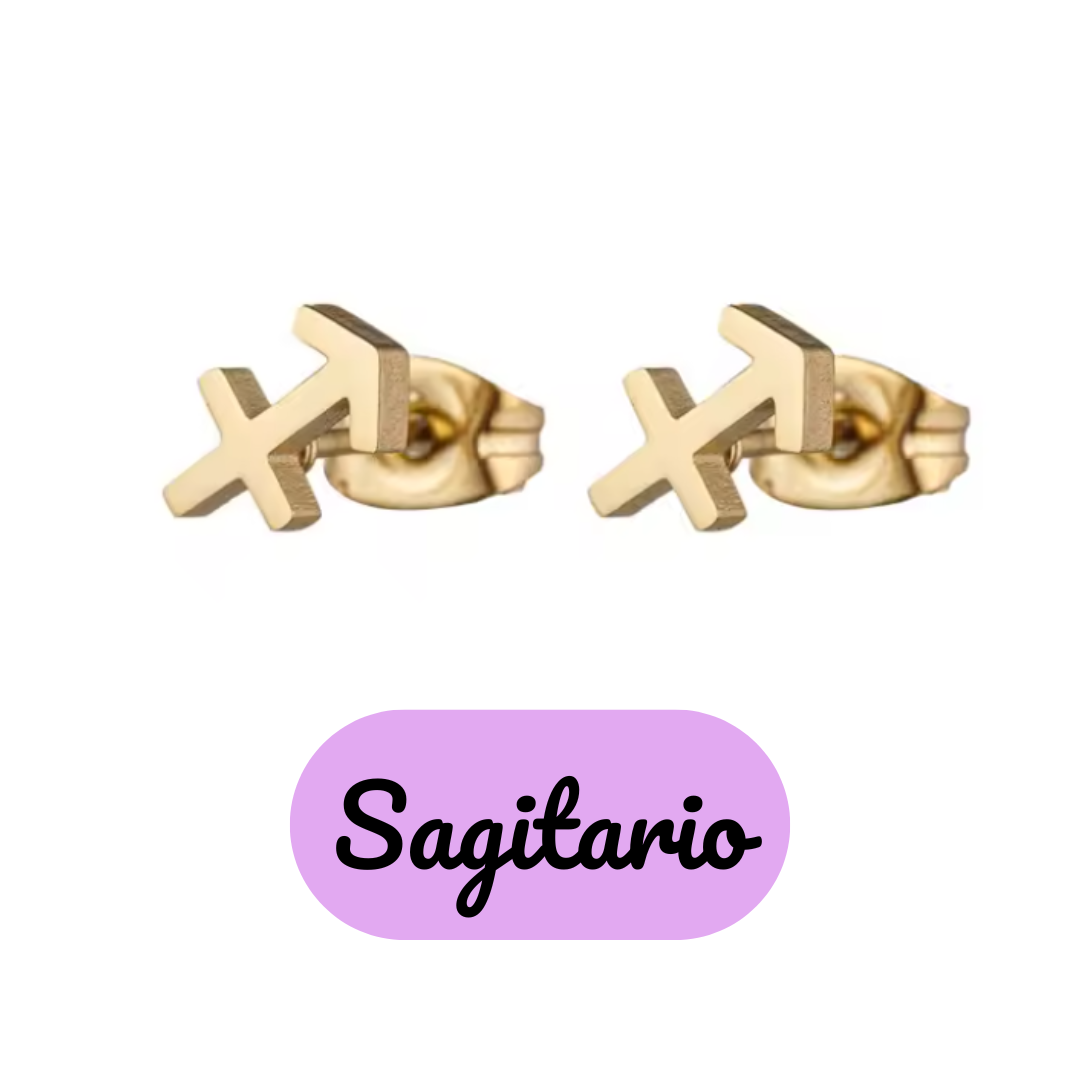 Pendientes Pequeños con Símbolo del Zodiaco de Acero Inoxidable