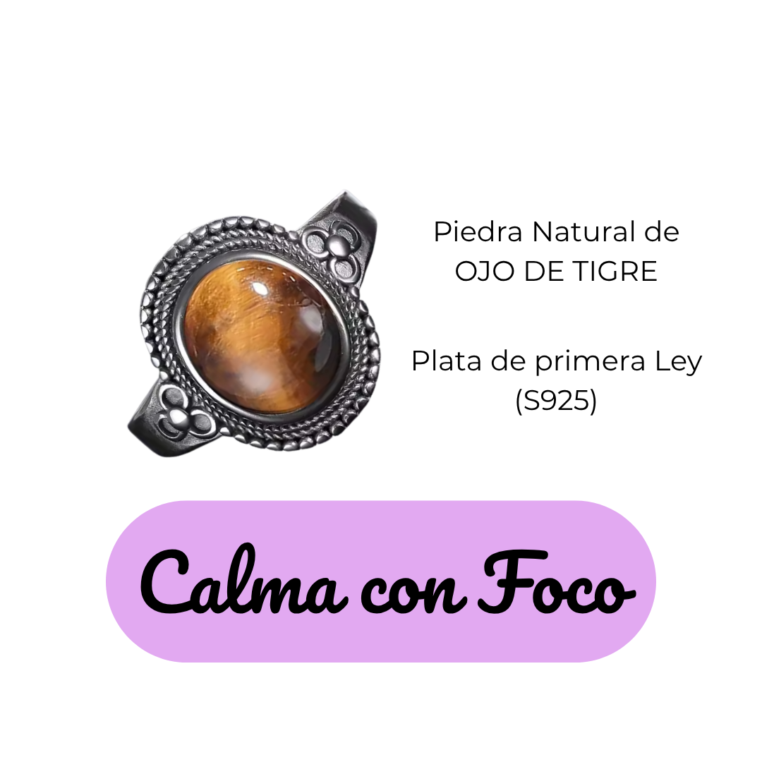Anillo Ojo de Tigre Oval - Claridad con Foco - Plata de Ley