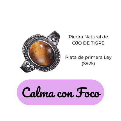 Anillo Ojo de Tigre Oval - Claridad con Foco - Plata de Ley