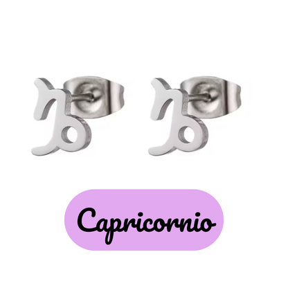 Pendientes Pequeños con Símbolo del Zodiaco de Acero Inoxidable