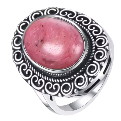 Anillo Rodonita Oval - Corazón Valiente - Plata de Ley