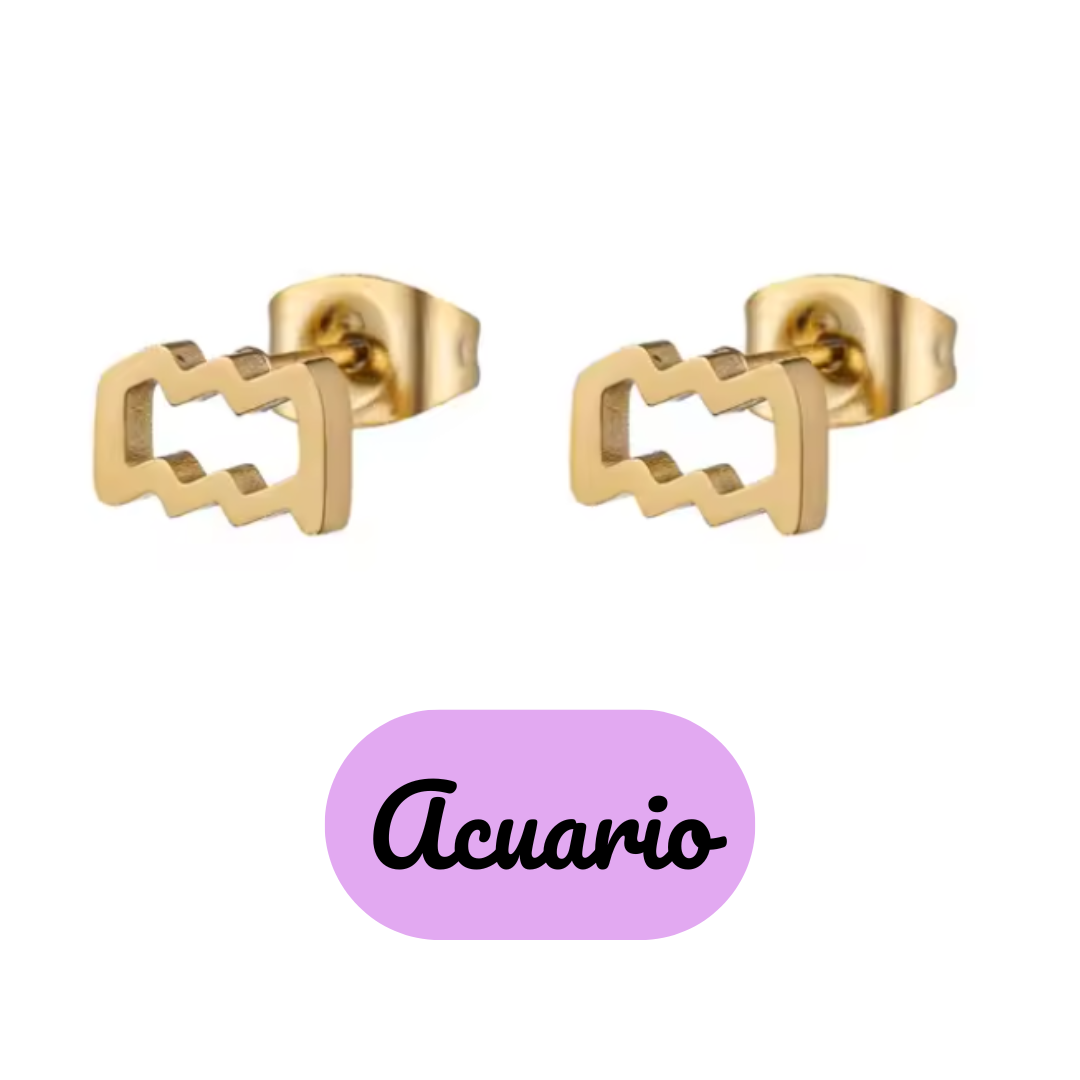 Pendientes Pequeños con Símbolo del Zodiaco de Acero Inoxidable