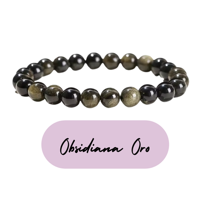 Pulsera de cuentas - Piedras Naturales Obsidiana Oro