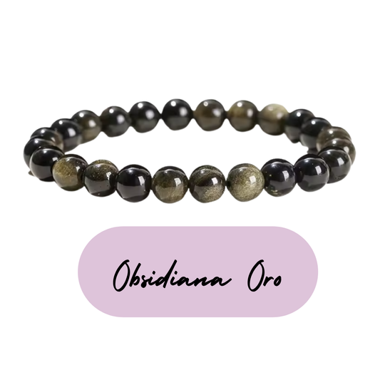 Pulsera de cuentas - Piedras Naturales Obsidiana Oro