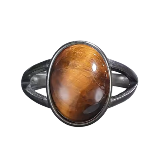 Anillo Ojo de Tigre Oval - Poder y Confianza - Plata de Ley
