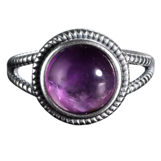 Anillo Amatista Redondo - Energía Sanadora - Plata de Ley
