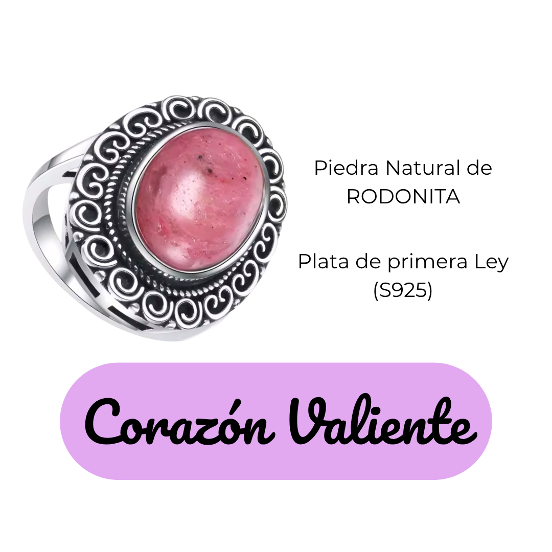 Anillo Rodonita Oval - Corazón Valiente - Plata de Ley