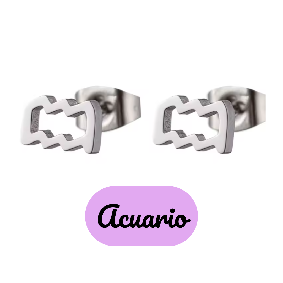 Pendientes Pequeños con Símbolo del Zodiaco de Acero Inoxidable