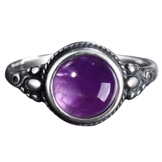Anillo Amatista Redondo - Sanación Divina - Plata de Ley