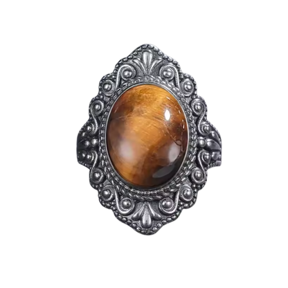 Anillo Ojo de Tigre Oval - Firmeza y Foco - Plata de Ley