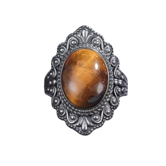 Anillo Ojo de Tigre Oval - Firmeza y Foco - Plata de Ley