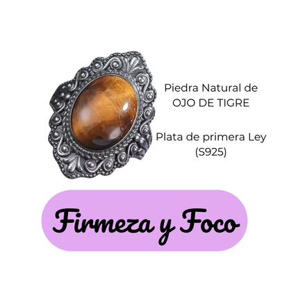 Anillo Ojo de Tigre Oval - Firmeza y Foco - Plata de Ley
