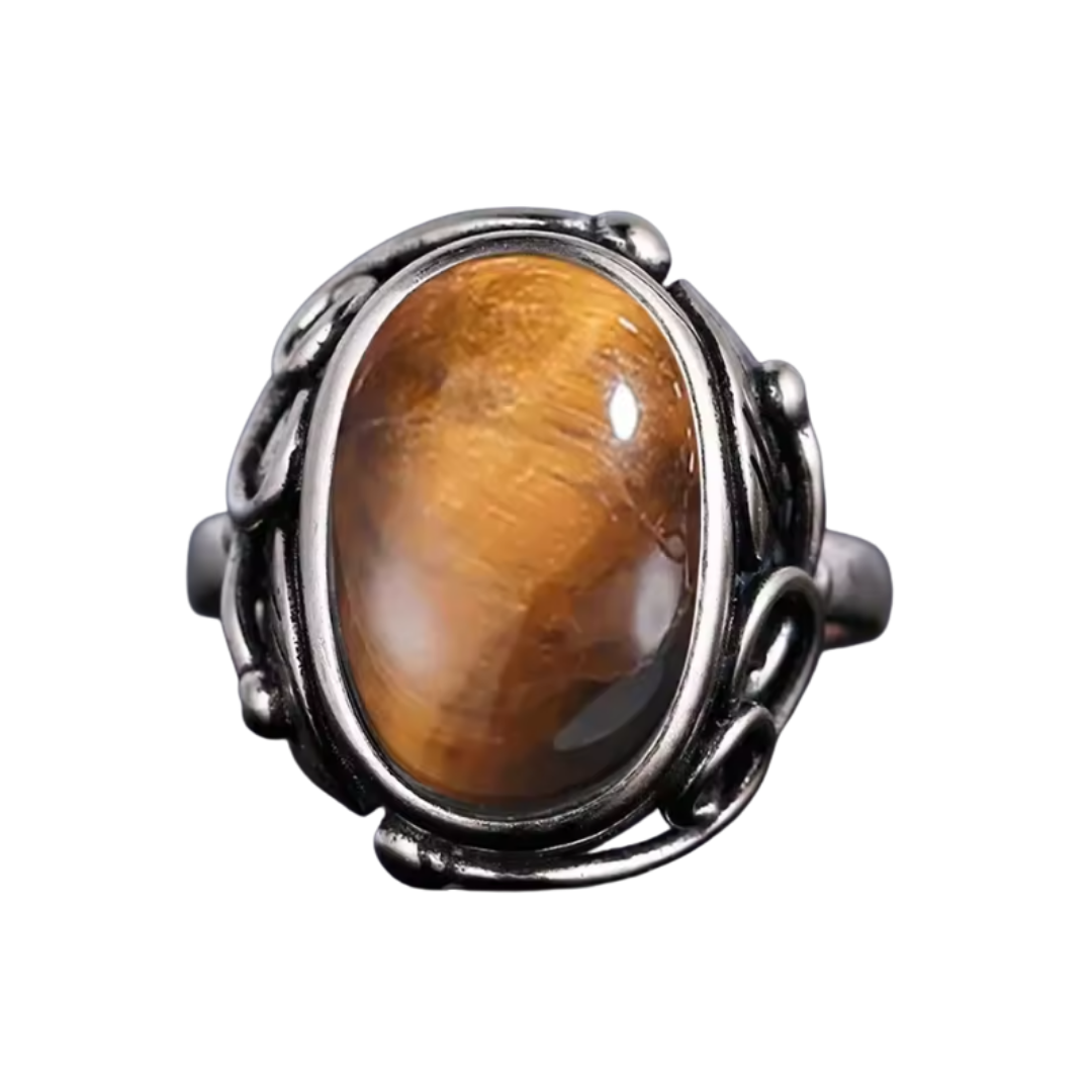 Anillo Ojo de Tigre Oval - Aplomo Plateado - Plata de Ley
