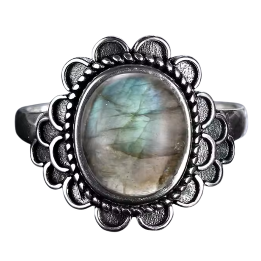 Anillo Labradorita Oval - Transformación Divina - Plata de Ley