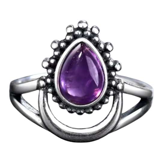 Anillo Amatista Gota - Amor Sanador - Plata de Ley