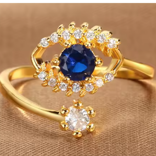 Anillo de Acero Inoxidable con Ojo Turco y Cristal Azul