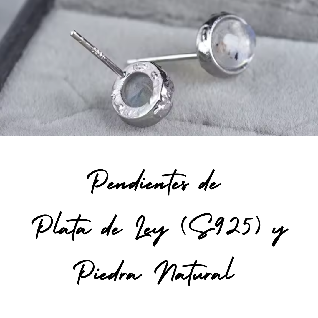 Pendientes Piedra Natural - Ovalados - Cuarzo Rosa - Plata de Ley Chapado en Oro