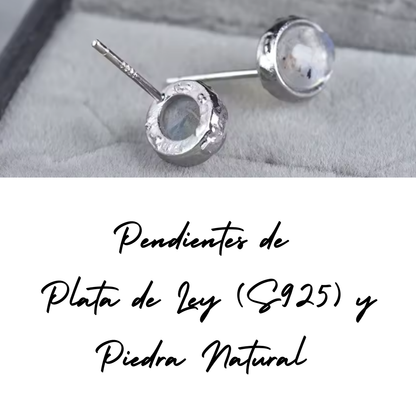 Pendientes Piedra Natural - Ovalados - Cuarzo Rosa - Plata de Ley Chapado en Oro