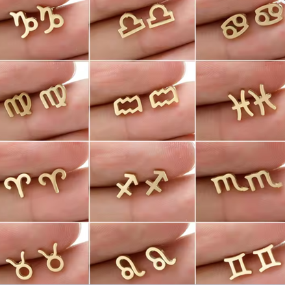 Pendientes Pequeños con Símbolo del Zodiaco de Acero Inoxidable