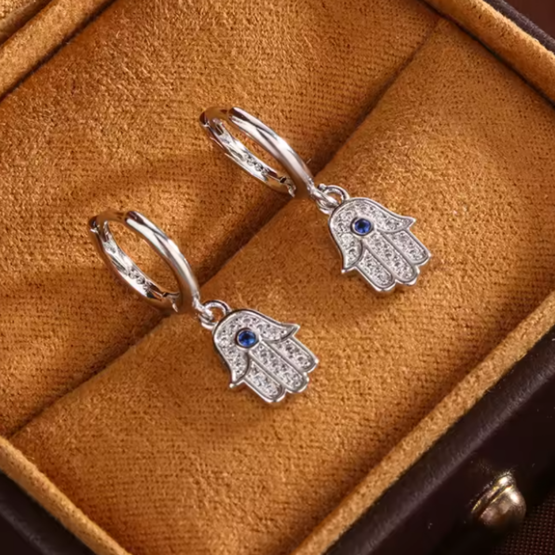 Pendientes de Acero Inoxidable con Mano de Fátima