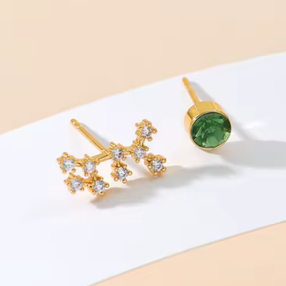 Pendientes Dorados del Zodiaco Constelación y Cristal