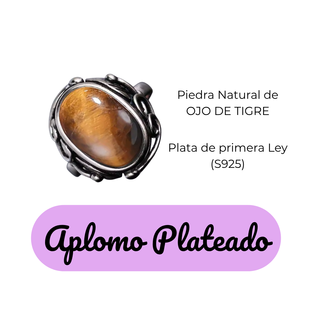 Anillo Ojo de Tigre Oval - Aplomo Plateado - Plata de Ley