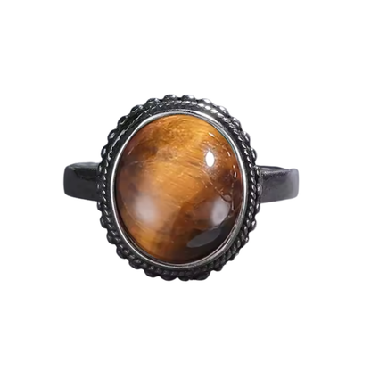 Anillo Ojo de Tigre Oval - Lente de Enfoque - Plata de Ley