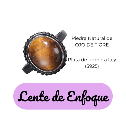 Anillo Ojo de Tigre Oval - Lente de Enfoque - Plata de Ley