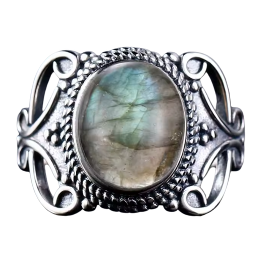 Anillo Labradorita Oval - Portal de Cambio - Plata de Ley
