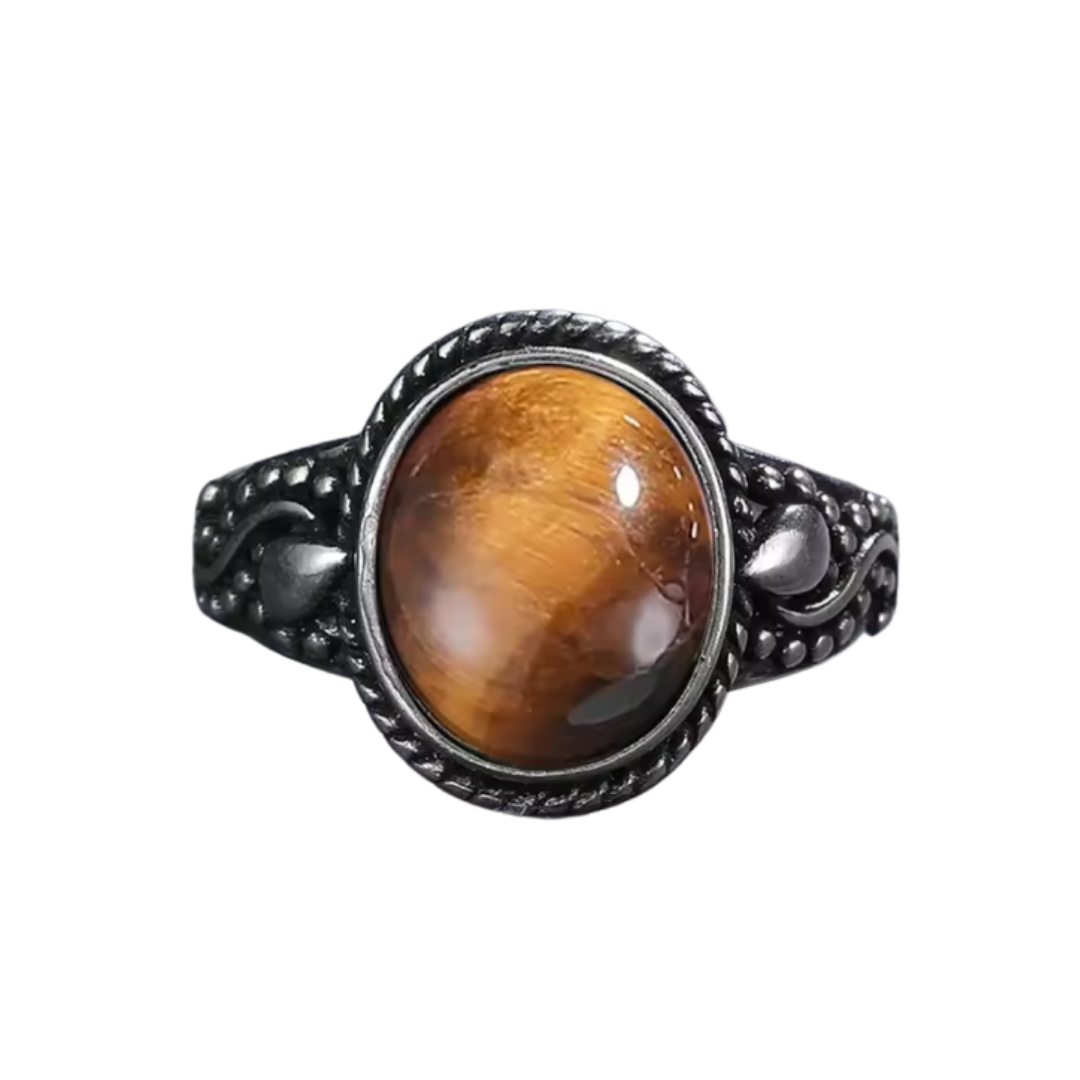 Anillo Ojo de Tigre Oval - Pulso de Enfoque - Plata de Ley