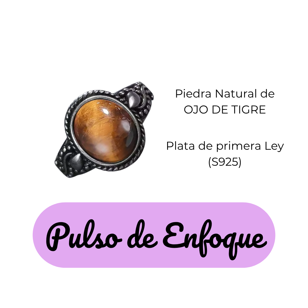Anillo Ojo de Tigre Oval - Pulso de Enfoque - Plata de Ley