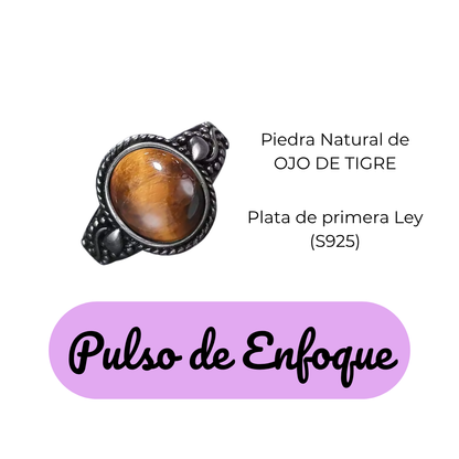 Anillo Ojo de Tigre Oval - Pulso de Enfoque - Plata de Ley