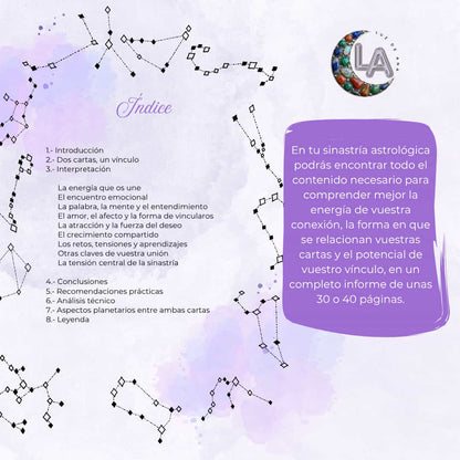 Sinastría astrológica personalizada - Compatibilidad de pareja e interpretación de cartas