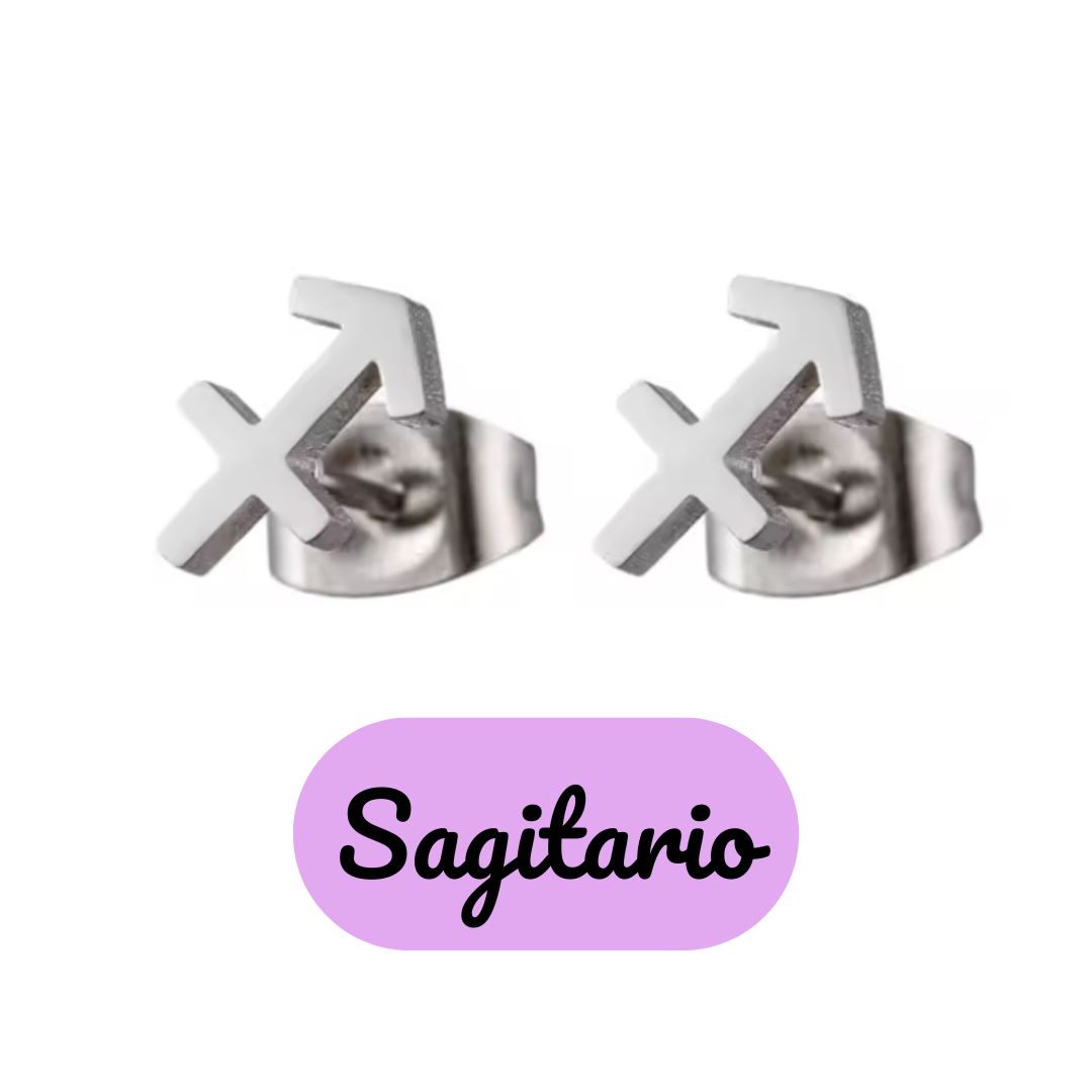 Pendientes Pequeños con Símbolo del Zodiaco de Acero Inoxidable